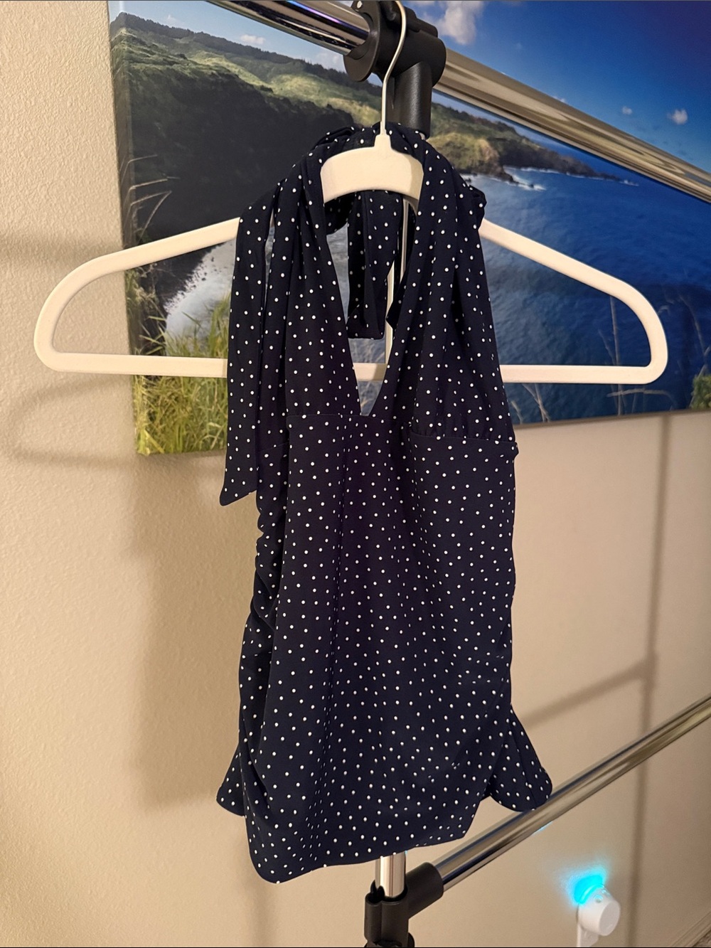 Wilfred Smooth Matter Wylder Navy Blue Polka Dot Halter Tank